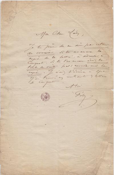 Lettre de Félicien Rops à Léon [Dommartin]. s.l., 0000/00/00. Bruxelles, Bibliothèque royale de Belgique, II/6655/468/170