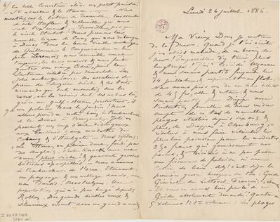 Lettre de Félicien Rops à [Léon] [Dommartin]. s.l., 1886/07/26. Bruxelles, Bibliothèque royale de Belgique, II/6655/468/181