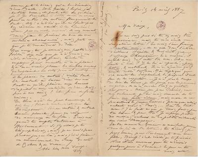 Lettre de Félicien Rops à Léon Dommartin. Paris, 1887/04/14. Bruxelles, Bibliothèque royale de Belgique, II/6655/468/192