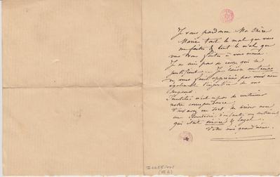 Lettre de Félicien Rops à Marie. s.l., 0000/00/00. Bruxelles, Bibliothèque royale de Belgique, II/6655/468/42b