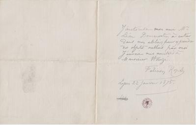 Lettre de Félicien Rops à [Léon] [Dommartin]. Lyon, 1874/01/22. Bruxelles, Bibliothèque royale de Belgique, II/6655/468/57