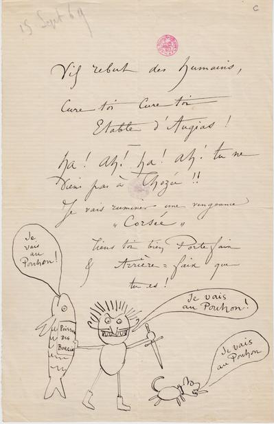 Lettre de Félicien Rops à Léon Dommartin. [Mettet], 1869/09/15. Bruxelles, Bibliothèque royale de Belgique, II/6655/468/9