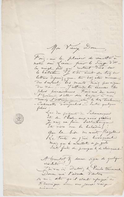 Lettre de Félicien Rops à [Léon] Dommartin. s.l., 0000/00/00. Bruxelles, Bibliothèque royale de Belgique, II/6655/469/45