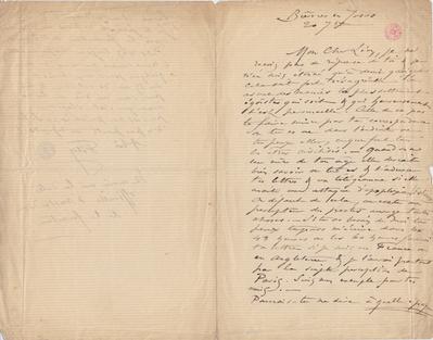 Lettre de Félicien Rops à Léon [Dommartin]. Bièvres, 0000/07/20. Bruxelles, Bibliothèque royale de Belgique, II/6655/469/47