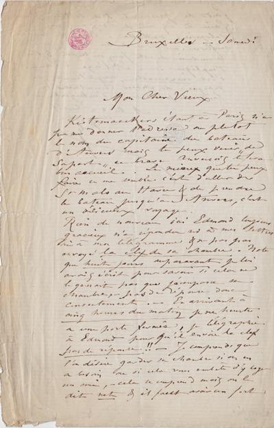 Lettre de Félicien Rops à [Léon?] [Dommartin?]. Bruxelles, 0000/00/00. Bruxelles, Bibliothèque royale de Belgique, II/6655/469/51