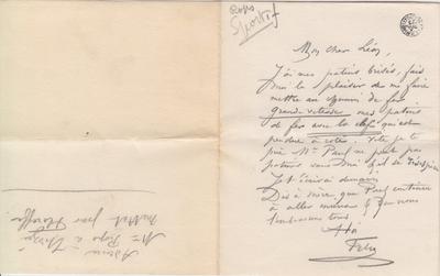 Lettre de Félicien Rops à Léon [Dommartin]. [Mettet], 0000/00/00. Bruxelles, Bibliothèque royale de Belgique, II/6655/470/103