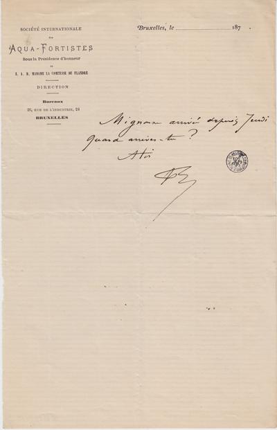 Lettre de Félicien Rops à [Léon] [Dommartin]. s.l., 0000/00/00. Bruxelles, Bibliothèque royale de Belgique, II/6655/470/17
