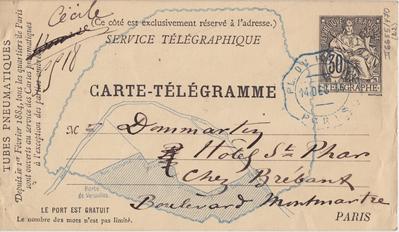 Carte-Télégramme de Félicien Rops à [Léon] Dommartin. [Paris], 1884/12/14. Bruxelles, Bibliothèque royale de Belgique, II/6655/470/22