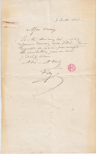 Lettre de Félicien Rops à Inconnu. s.l., 0000/00/00. Bruxelles, Bibliothèque royale de Belgique, II/6922/3