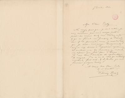 Lettre de Félicien Rops à [Léon] Evely. s.l., 1881/04/05. Bruxelles, Bibliothèque royale de Belgique, III/215/1/23