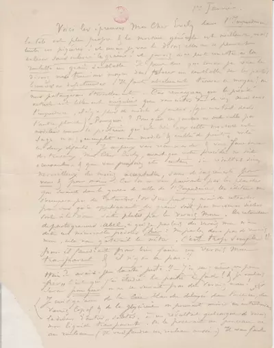 Lettre de Félicien Rops à [Léon] Evely. s.l., 1885/01/01. Bruxelles, Bibliothèque royale de Belgique, III/215/1/3