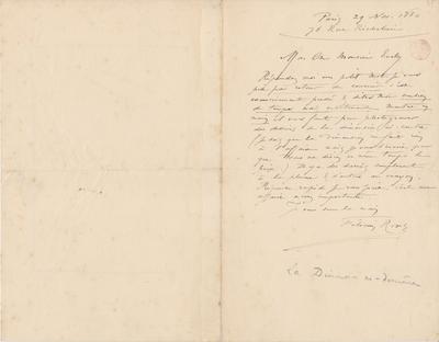 Lettre de Félicien Rops à [Léon] Evely. Paris, 1880/11/29. Bruxelles, Bibliothèque royale de Belgique, III/215/1/31