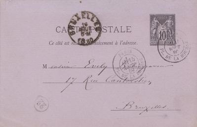 Carte postale de Félicien Rops à [Léon] Evely. [Paris], 1880/08/15. Bruxelles, Bibliothèque royale de Belgique, III/215/1/39