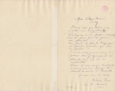 Lettre de Félicien Rops à [Léon] Evely. Paris, 0000/00/00. Bruxelles, Bibliothèque royale de Belgique, III/215/10/15