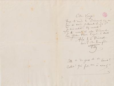 Lettre de Félicien Rops à Inconnu. s.l., 0000/00/00. Bruxelles, Bibliothèque royale de Belgique, III/215/11/44