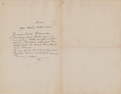 Lettre de Félicien Rops à Inconnue. s.l., 0000/00/00. Bruxelles, Bibliothèque royale de Belgique, III/215/7/1