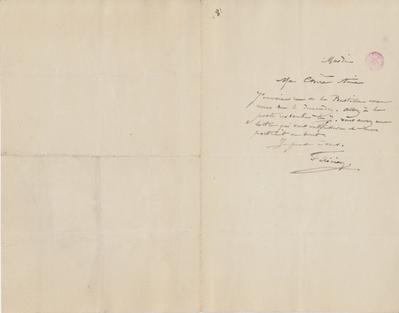Lettre de Félicien Rops à Inconnue. s.l., entre [1896/04/07] et [1896/05/07]. Bruxelles, Bibliothèque royale de Belgique, III/215/7/4