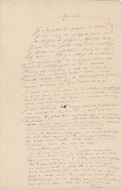 Lettre de Félicien Rops à [Léon] Evely. s.l., 1883/00/00. Bruxelles, Bibliothèque royale de Belgique, III/215/7/43