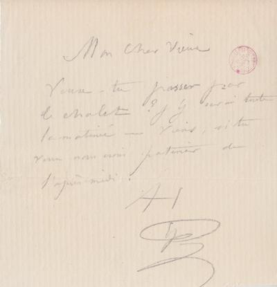 Lettre de Félicien Rops à Inconnu. s.l., 0000/00/00. Bruxelles, Bibliothèque royale de Belgique, III/215/8/3