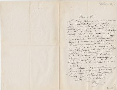 Lettre de Félicien Rops à Inconnu. s.l., 1872/10/20. Province de Namur, musée Félicien Rops, LEpr/86