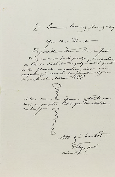Lettre autographe de Félicien Rops à [?] Tinant, Demi-Lune, Corbeil-Essonnes, 0000/00/00. Paris, Vente Piasa, 10 juin 2026, Piasa2026-105