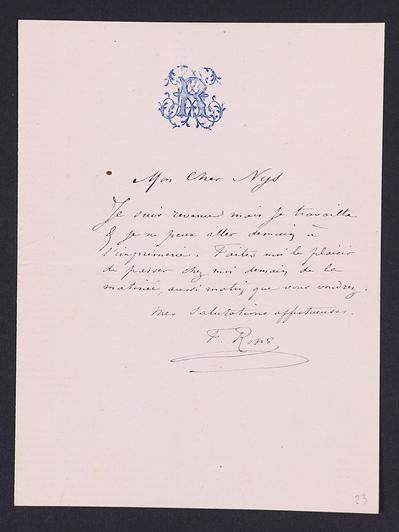 Lettre de Félicien Rops à [François] Nys, [Paris], s.d., Collection privée, Lhomme 01