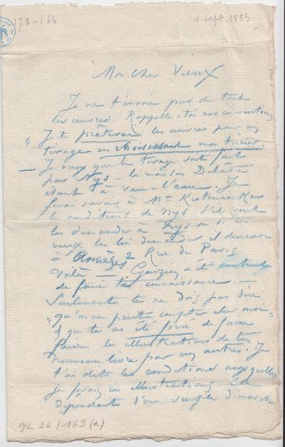 Lettre avec épreuve de Félicien Rops à [Théo] [Hannon]. [Paris], 1883/09/14. Bruxelles, Archives et Musée de la Littérature, ML/00026/0169