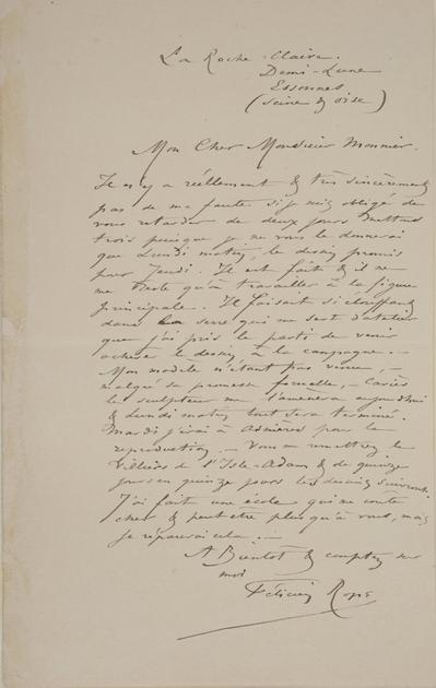 Lettre de Félicien Rops à Inconnu Monnier. Corbeil-Essonnes, 0000/00/00. Bruxelles, Archives et Musée de la Littérature, ML/00631/0071