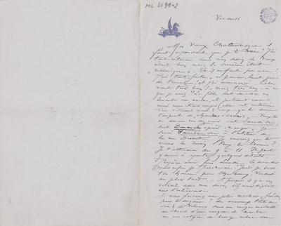 Lettre de Félicien Rops à Inconnu. [Paris], 0000/00/00. Bruxelles, Archives et Musée de la Littérature, ML/03091/0002