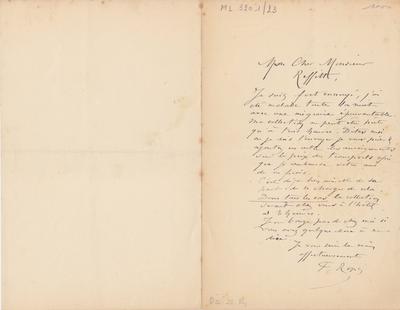 Lettre de Félicien Rops à [James] Reffitt[-Oldfield]. [Paris], 1884/12/22. Bruxelles, Archives et Musée de la Littérature, ML/03201/0023