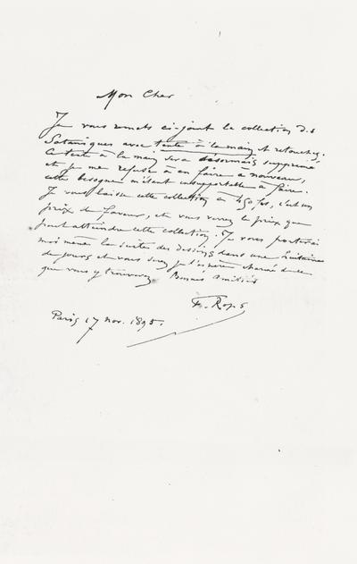 Lettre manquante de Félicien Rops à [Léon ?] [Evely ?]. Paris, 1895/11/17. Bruxelles, Musées Royaux des Beaux-Arts de Belgique, MRBAB/AACB/021676