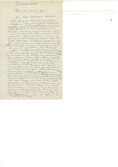 Lettre de Félicien Rops à [Franz] Melchers. Paris, 1893/03/05. La Haye, Rijksbureau voor Kunsthistorische Documentatie, RKD/001